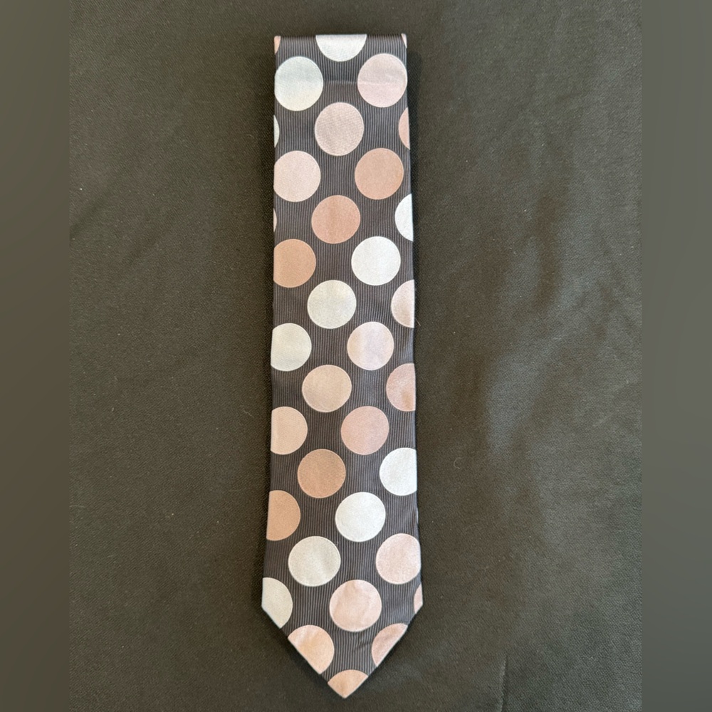 Gucci Navy Blue Silk Tie w/ Gray & Light Blue Polka Dots